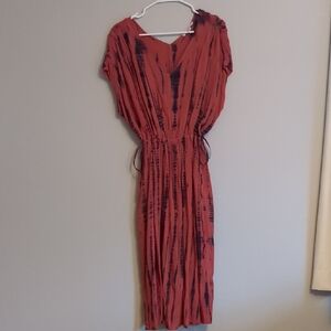 J. Jill Purejill Elements Red Black Tie Dye Short Sleeve Dress - Medium Petite